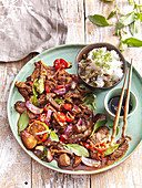 Beef with basil and chilli
