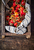 Rose hips in wooden box
