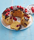 Coconut cake with raspberries