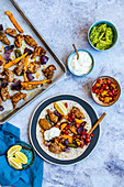 Fajitas with marinated chicken and roasted peppers