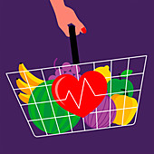 Healthy shopping basket, illustration