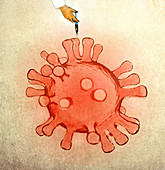 Hand injecting coronavirus, illustration
