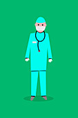 Doctor wearing personal protective equipment, illustration