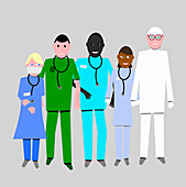Group of healthcare key workers, illustration