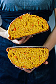 Bread with a pumpkin in a section