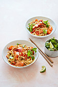 Roast squash with chilli and peanut noodles