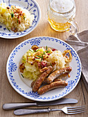 Sausages with sauerkraut and mashed potatoes