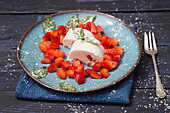 Sweet asparagus cream with fresh strawberries