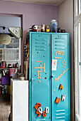 Turquoise blue locker with decorative letter magnets