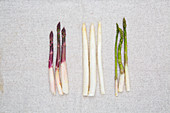 Purple, white and green asparagus