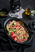 Bulgur salad with Halloumi cheese and ripe ingredients