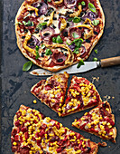 Super fast, Turkish pide bread pizza with two different toppings