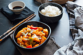 Rice and sweet and sour chicken dish