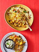 Vegetarian biryani with carrots, courgettes and cauliflower