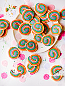 Colourful spiral biscuits