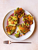 Broccoli fritters with feta cheese and cashew nuts