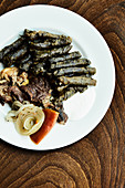 Stuffed vine leaves with lamb and onions