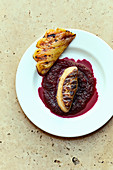 Duck liver with grilled pineapple and beetroot