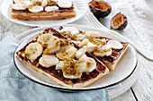 Waffles with banana, apple and passion fruit