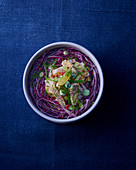 Red cabbage salad with dill and smoked eel