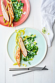 Chicken breast with peas in a buttermilk and dill dressing
