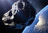 Asteroid just missing Earth, illustration