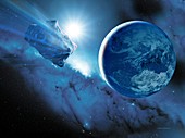 Asteroid approaching Earth, illustration