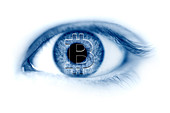 Human eye with bitcoin currency symbol, illustration