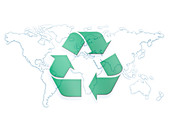 World map with recycling symbol, illustration