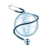 Earth wrapped with stethoscope, illustration