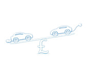 Scales with electric car and fuel car, illustration
