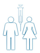 Man and woman with syringe, illustration