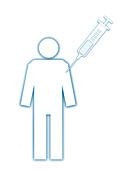 Man being injected in the arm, illustration