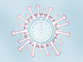 Covid-19 virus with stopwatch, illustration