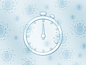 Stopwatch with covid-19 viruses, illustration