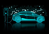 Electric car charging, illustration