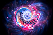 Multidimensional glowing sphere in space, illustration