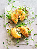 Fried goat cheese on toasted bread