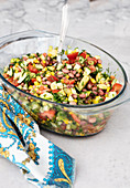 Red bean salad with corn, cucumber, tomatoes