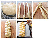 Preparing challah bread (Jewish braid)