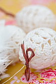 White, crocheted Easter eggs