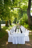 A table laid in the grounds of Salem Palace, Markgraf vineyard, Bodensee, Baden, Germany
