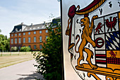 Coat of arms and palace, Fürst Löwenstein vineyard, Franconia, Germany