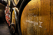 Wooden barrel, Graf Adelmann vineyard, Württemberg, Germany