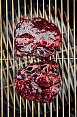 Duroc pork vinter steak in red wine marinade on a steamer