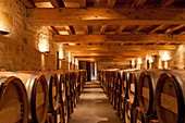 Barrique cellar, Canon la Gaffeliere, Saint Emilion, Bordeaux, France