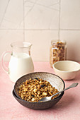 Granola in bowl with milk