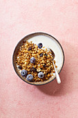 Granola with nuts, oats, berries and milk