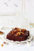 Fig brownie cake with fudge frosting