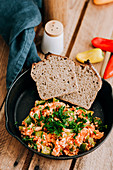 Turkish-style scrambled egg with rye bread